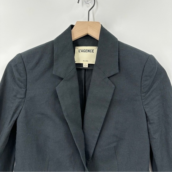 L’AGENCE Scout Cotton-Linen Blazer Solid Black Single Button Lined Size 0 - Picture 6 of 15